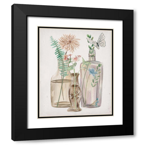 Butterflies and Flowers II Black Modern Wood Framed Art Print with Double Matting by Wang, Melissa