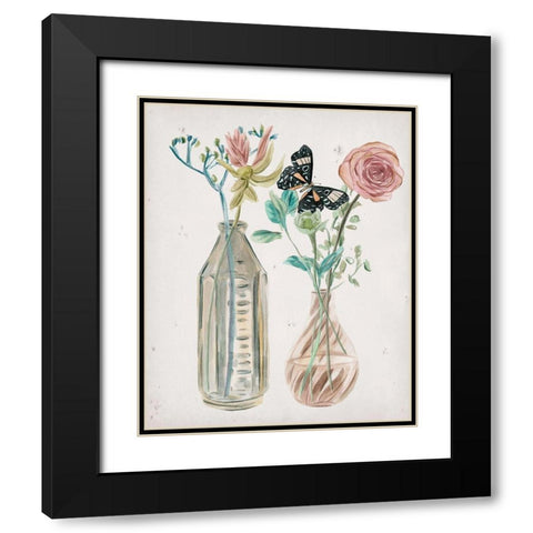 Butterflies and Flowers III Black Modern Wood Framed Art Print with Double Matting by Wang, Melissa