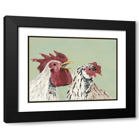 Four Roosters White Chickens Black Modern Wood Framed Art Print with Double Matting by Reynolds, Jade