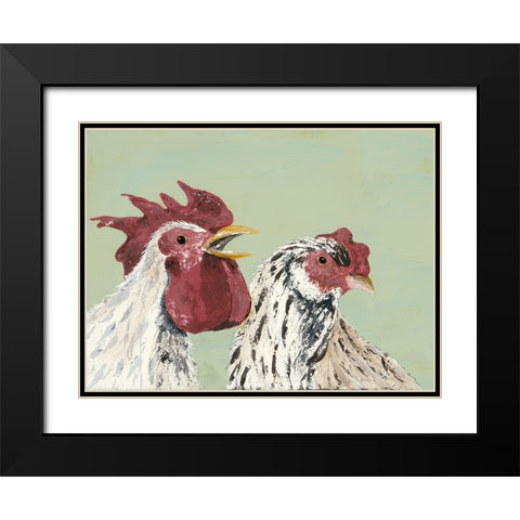 Four Roosters White Chickens Black Modern Wood Framed Art Print with Double Matting by Reynolds, Jade