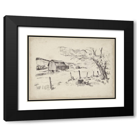 Sketched Barn View II Black Modern Wood Framed Art Print with Double Matting by Parker, Jennifer Paxton