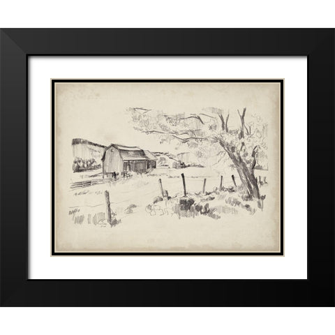 Sketched Barn View II Black Modern Wood Framed Art Print with Double Matting by Parker, Jennifer Paxton