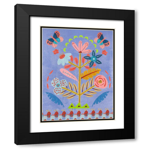Embroidered Garden II Black Modern Wood Framed Art Print with Double Matting by Wang, Melissa