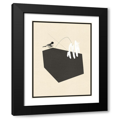 Steel Sequin with Bird I Black Modern Wood Framed Art Print with Double Matting by Green, Jacob