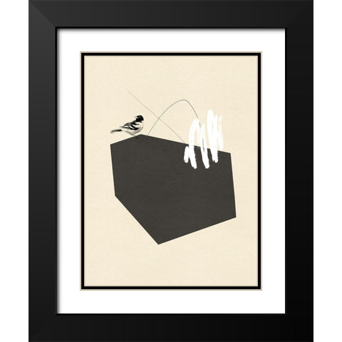 Steel Sequin with Bird I Black Modern Wood Framed Art Print with Double Matting by Green, Jacob