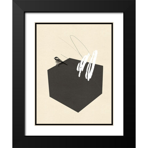 Steel Sequin with Bird II Black Modern Wood Framed Art Print with Double Matting by Green, Jacob