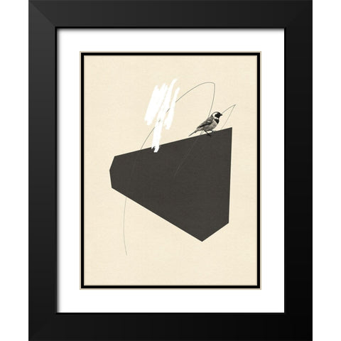 Steel Sequin with Bird III Black Modern Wood Framed Art Print with Double Matting by Green, Jacob
