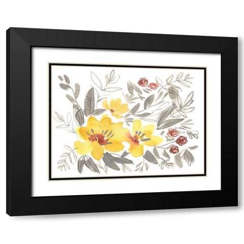 Golden Flower Composition I Black Modern Wood Framed Art Print with Double Matting by Goldberger, Jennifer