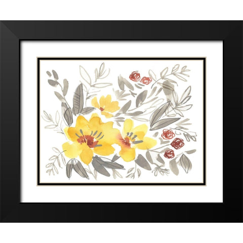 Golden Flower Composition I Black Modern Wood Framed Art Print with Double Matting by Goldberger, Jennifer