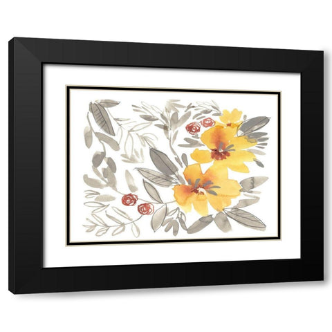 Golden Flower Composition II Black Modern Wood Framed Art Print with Double Matting by Goldberger, Jennifer