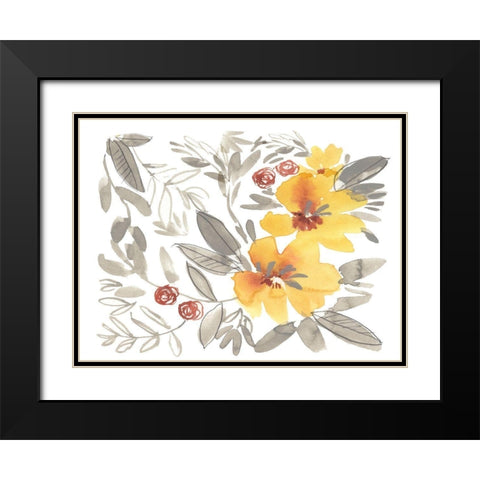 Golden Flower Composition II Black Modern Wood Framed Art Print with Double Matting by Goldberger, Jennifer