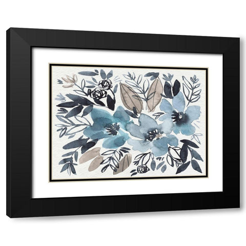 Blue and Paynes Blooms I Black Modern Wood Framed Art Print with Double Matting by Goldberger, Jennifer