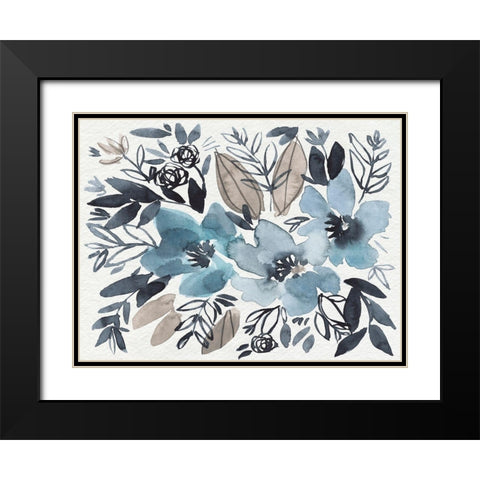 Blue and Paynes Blooms I Black Modern Wood Framed Art Print with Double Matting by Goldberger, Jennifer