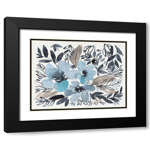 Blue and Paynes Blooms II Black Modern Wood Framed Art Print with Double Matting by Goldberger, Jennifer