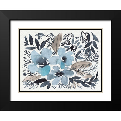 Blue and Paynes Blooms II Black Modern Wood Framed Art Print with Double Matting by Goldberger, Jennifer