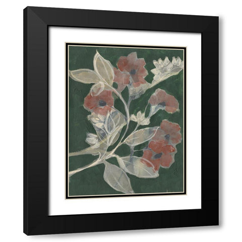 Blooms on Hunter Green I Black Modern Wood Framed Art Print with Double Matting by Goldberger, Jennifer