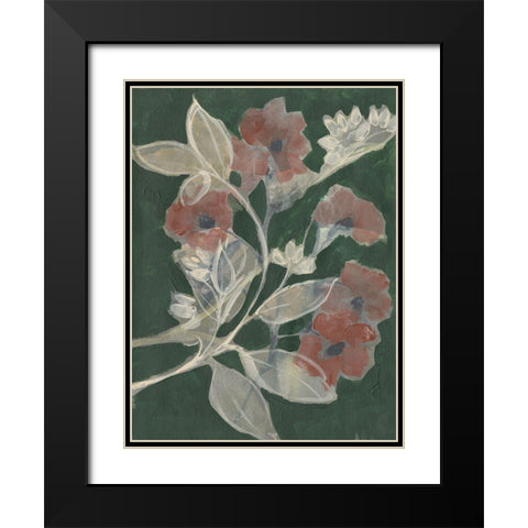 Blooms on Hunter Green I Black Modern Wood Framed Art Print with Double Matting by Goldberger, Jennifer