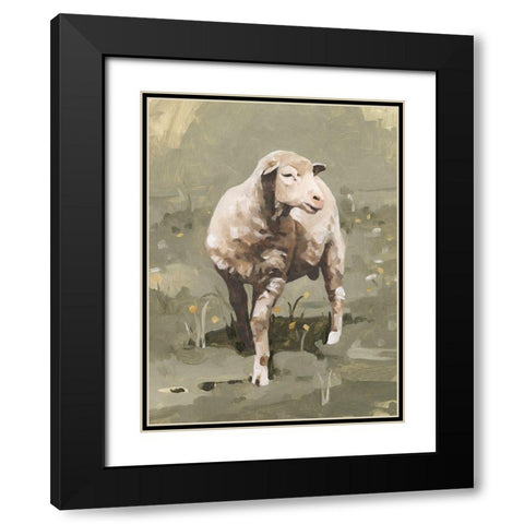 Spring Sheep I Black Modern Wood Framed Art Print with Double Matting by Caroline, Emma