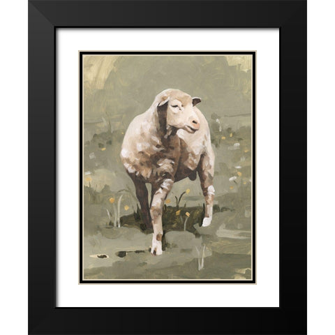 Spring Sheep I Black Modern Wood Framed Art Print with Double Matting by Caroline, Emma