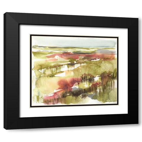 Burgundy Flower Horizon I Black Modern Wood Framed Art Print with Double Matting by Goldberger, Jennifer