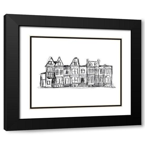 Rowhouses I Black Modern Wood Framed Art Print with Double Matting by Vess, June Erica
