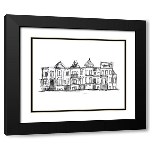 Rowhouses II Black Modern Wood Framed Art Print with Double Matting by Vess, June Erica