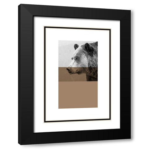 Geo Bear Black Modern Wood Framed Art Print with Double Matting by Jasper, Sisa
