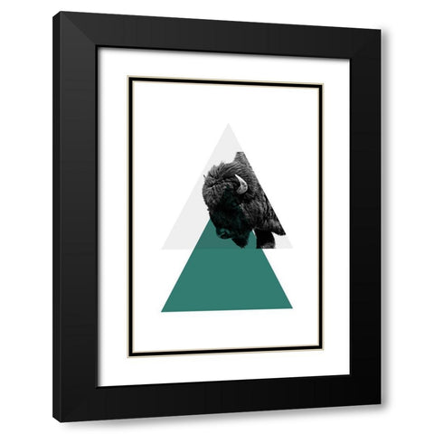 Geo Buffalo Black Modern Wood Framed Art Print with Double Matting by Jasper, Sisa