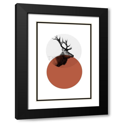 Geo Elk Black Modern Wood Framed Art Print with Double Matting by Jasper, Sisa