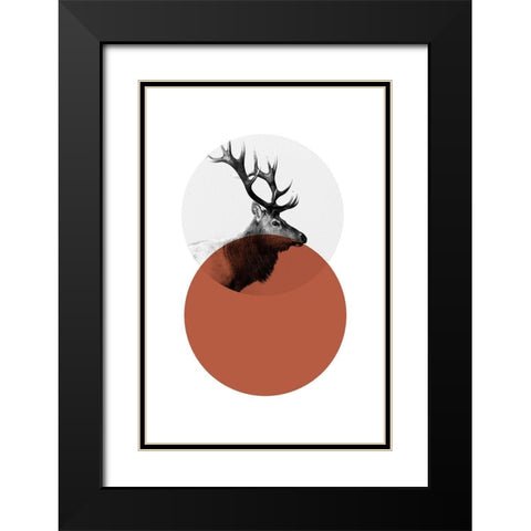 Geo Elk Black Modern Wood Framed Art Print with Double Matting by Jasper, Sisa