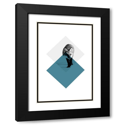 Geo Fox Black Modern Wood Framed Art Print with Double Matting by Jasper, Sisa