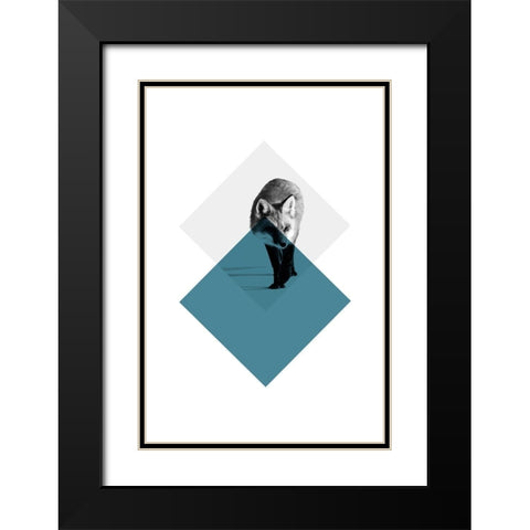 Geo Fox Black Modern Wood Framed Art Print with Double Matting by Jasper, Sisa