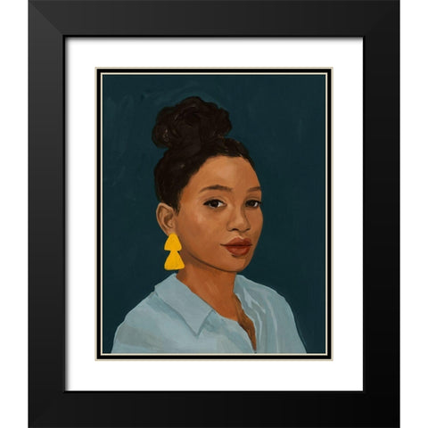 Figure in Yellow Earring Black Modern Wood Framed Art Print with Double Matting by Barnes, Victoria