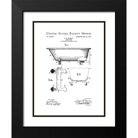 Bath Time Patents I Black Modern Wood Framed Art Print with Double Matting by Studio W
