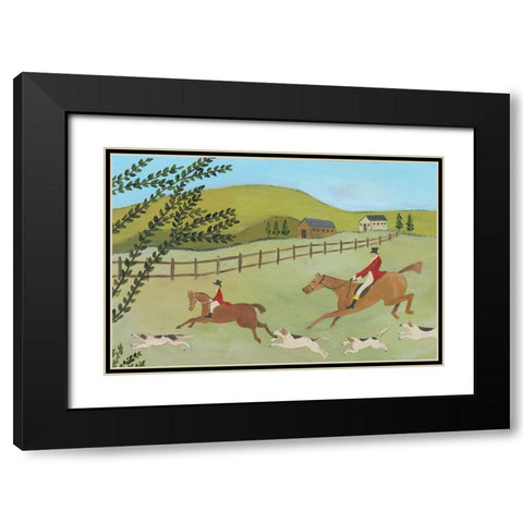 Folk Art Fox Hunt I Black Modern Wood Framed Art Print with Double Matting by Moore, Regina
