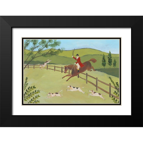 Folk Art Fox Hunt II Black Modern Wood Framed Art Print with Double Matting by Moore, Regina