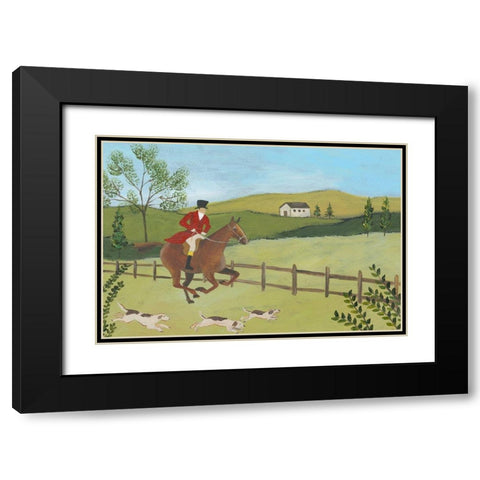 Folk Art Fox Hunt III Black Modern Wood Framed Art Print with Double Matting by Moore, Regina