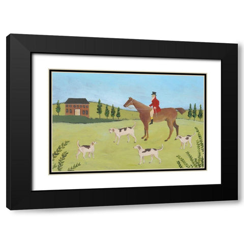 Folk Art Fox Hunt IV Black Modern Wood Framed Art Print with Double Matting by Moore, Regina