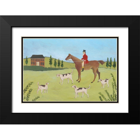 Folk Art Fox Hunt IV Black Modern Wood Framed Art Print with Double Matting by Moore, Regina