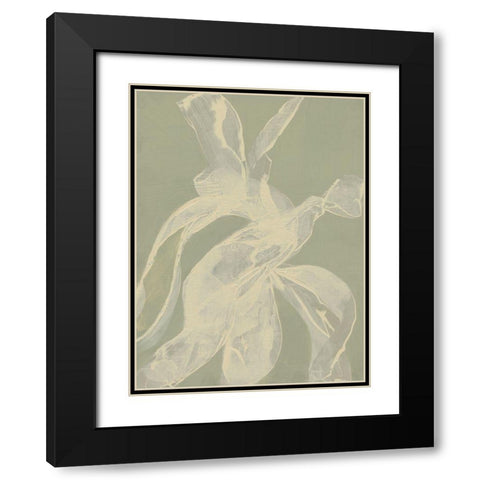 White Ribbon on Celadon I Black Modern Wood Framed Art Print with Double Matting by Goldberger, Jennifer