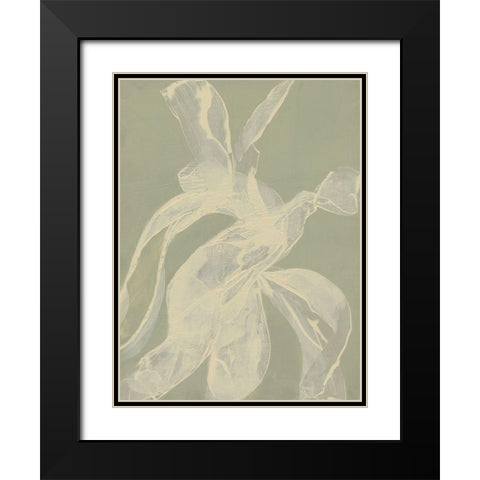 White Ribbon on Celadon I Black Modern Wood Framed Art Print with Double Matting by Goldberger, Jennifer