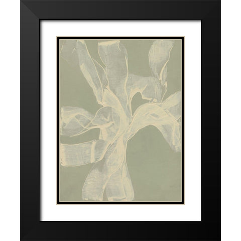 White Ribbon on Celadon II Black Modern Wood Framed Art Print with Double Matting by Goldberger, Jennifer