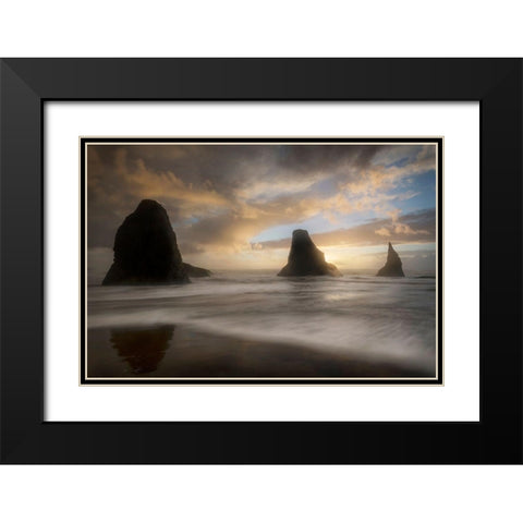 Sea Stack and Surf Black Modern Wood Framed Art Print with Double Matting by Head, Danny
