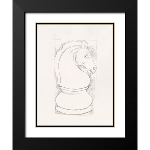 Chess Set Sketch III Black Modern Wood Framed Art Print with Double Matting by Caroline, Emma