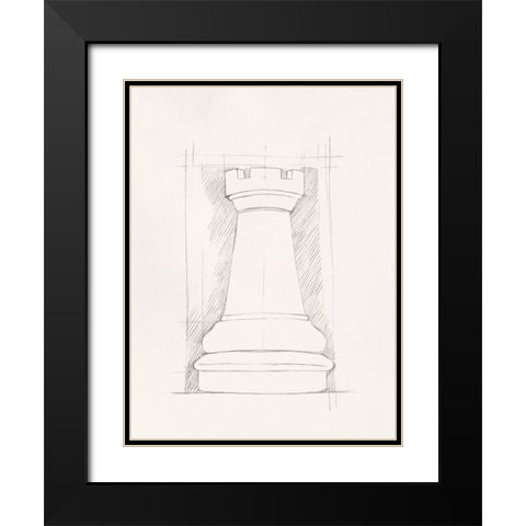 Chess Set Sketch IV Black Modern Wood Framed Art Print with Double Matting by Caroline, Emma