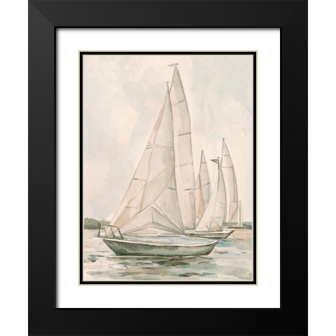 Sail Scribble II Black Modern Wood Framed Art Print with Double Matting by Caroline, Emma