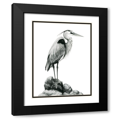 Shoreline Heron in BandW I Black Modern Wood Framed Art Print with Double Matting by Popp, Grace