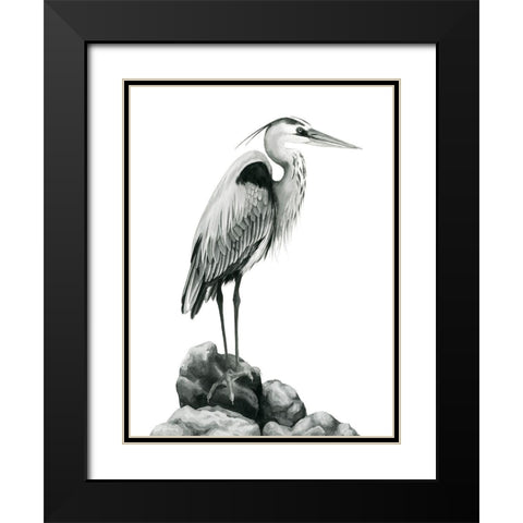 Shoreline Heron in BandW I Black Modern Wood Framed Art Print with Double Matting by Popp, Grace