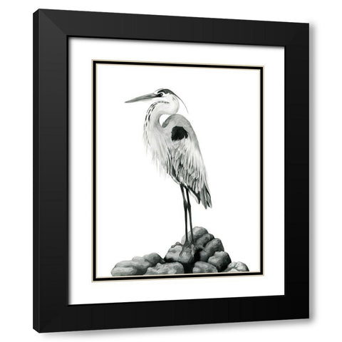 Shoreline Heron in BandW II Black Modern Wood Framed Art Print with Double Matting by Popp, Grace