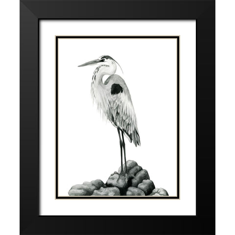 Shoreline Heron in BandW II Black Modern Wood Framed Art Print with Double Matting by Popp, Grace